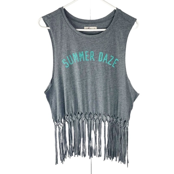 Hollister Gray and Teal Summer Daze Boho Festival Fringe Tank Top - Picture 2 of 10